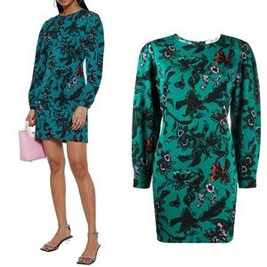 Diane Von Furstenberg Collins Green Floral Satin Sheath Dress Butterfly Mini 2